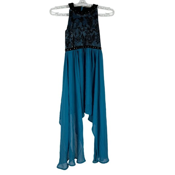 Disney Signed Girls Blue & Black High-Low Dress Size  S - Picture 1 of 6